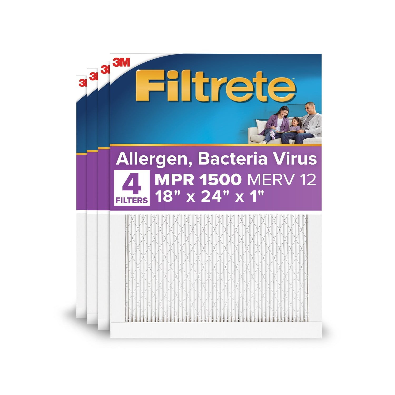 Filtrete 18x24x1 MPR 1500 Allergen Bacteria Virus Air Filter, 4-Pack
