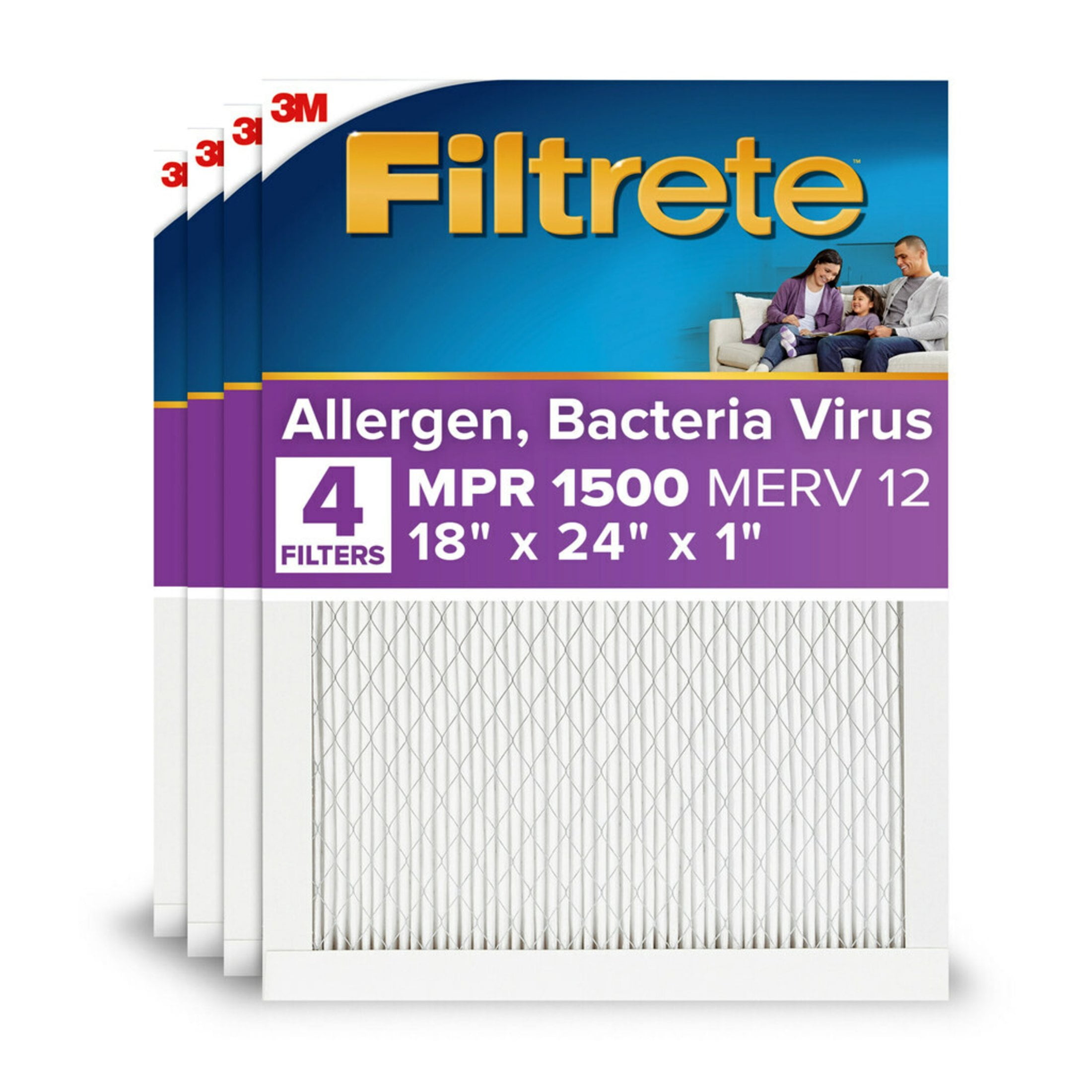 Filtrete 18x24x1 MPR 1500 Allergen Bacteria Virus Air Filter, 4-Pack