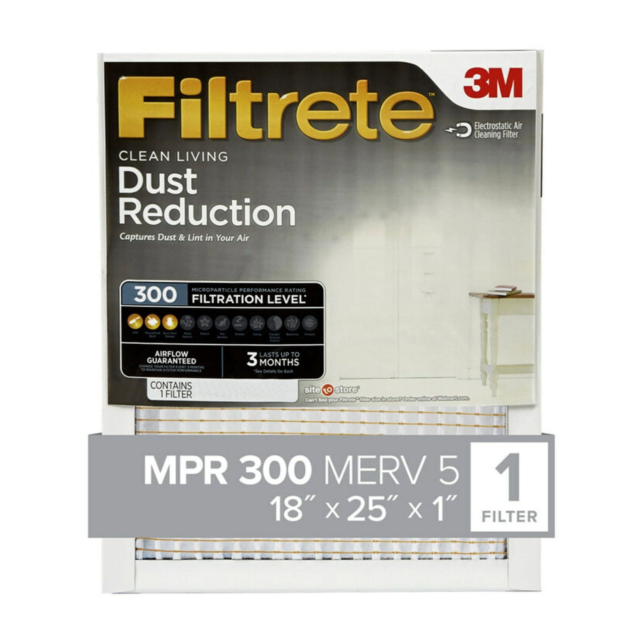 Filtrete 18x25x1 Air Filter, MPR 300 MERV 5, Dust Reduction, 1 Filter ...