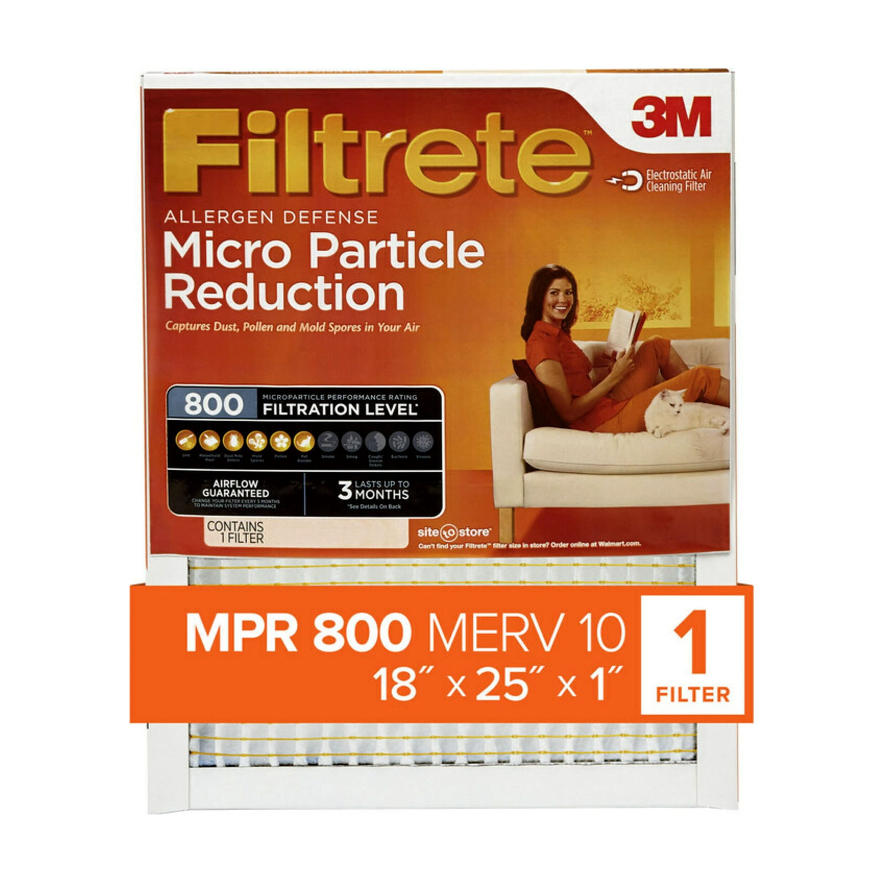 Filtrete 18x25x1 Air Filter, MPR 800 MERV 10, Micro Particle Reduction ...