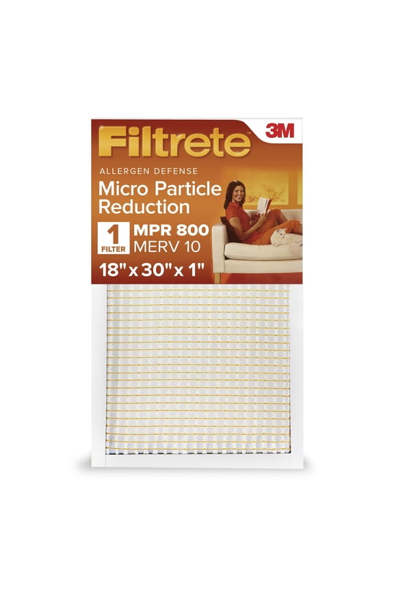 18x30x1 HVAC Furnace Air Filter, MPR 800 MERV 10, Micro Particle Reduction, 1 Filter