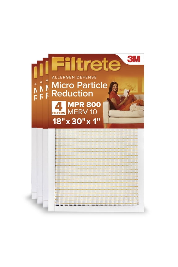 18x30x1 HVAC Furnace Air Filter, MPR 800 MERV 10, Micro Particle Reduction, 4 Pack