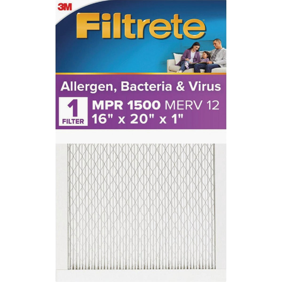 Filtrete 2001-4-HR 16x25 x 1 in. Ultra Allergen Pleated Furnace Air Filter, Purple, MPR 1500, 3 Months - Quantity 4