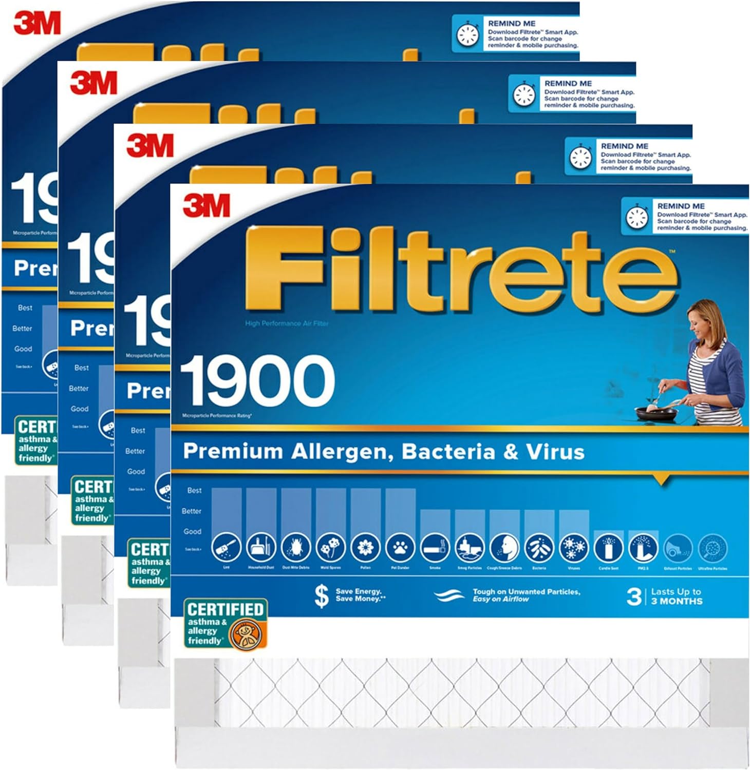 Filtrete 20x20x1 AC Furnace Air Filter, MERV 13, MPR 1900, Premium
