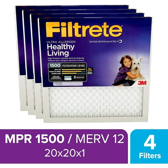 Filtrete 20x20x1, AC Furnace Air Filter, MPR 1500, Healthy Living Ultra Allergen, 4-Pack