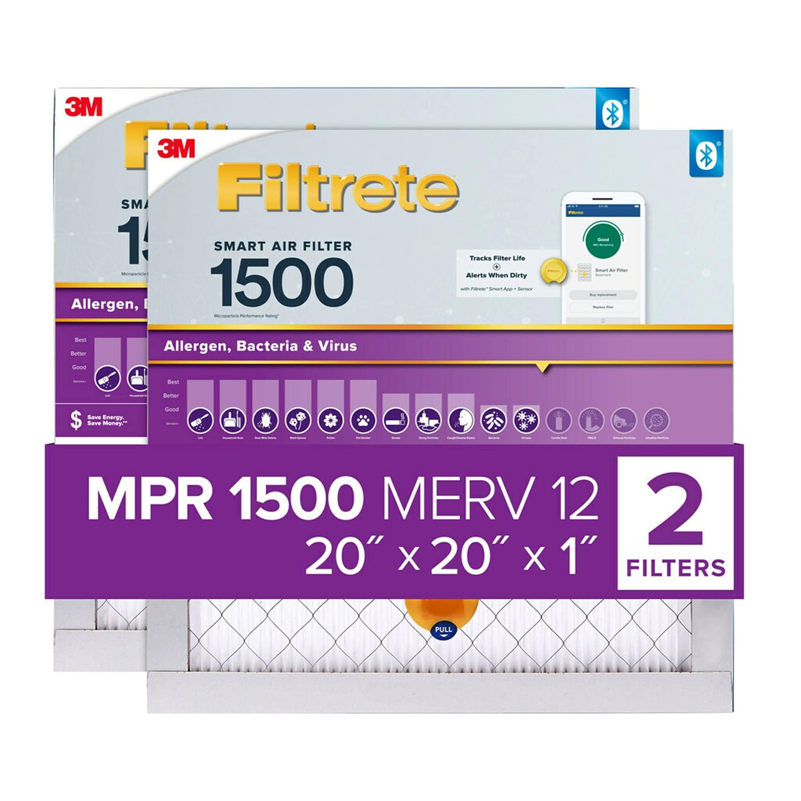 Filtrete 20x20x1 AC Furnace SMART Air Filter, MERV 12, MPR 1500, Track ...