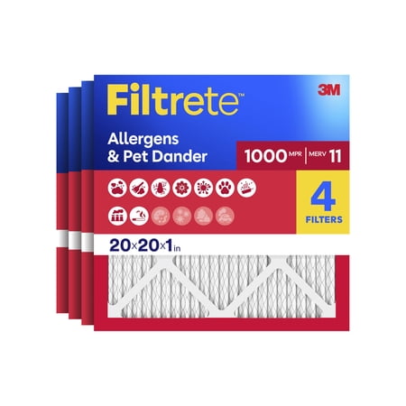 Filtrete 20x20x1 HVAC Furnace Air Filter, MPR 1000 MERV 11, Allergens & Pet Dander, 4 Pack price history and forecast - Filtrete 9802-4