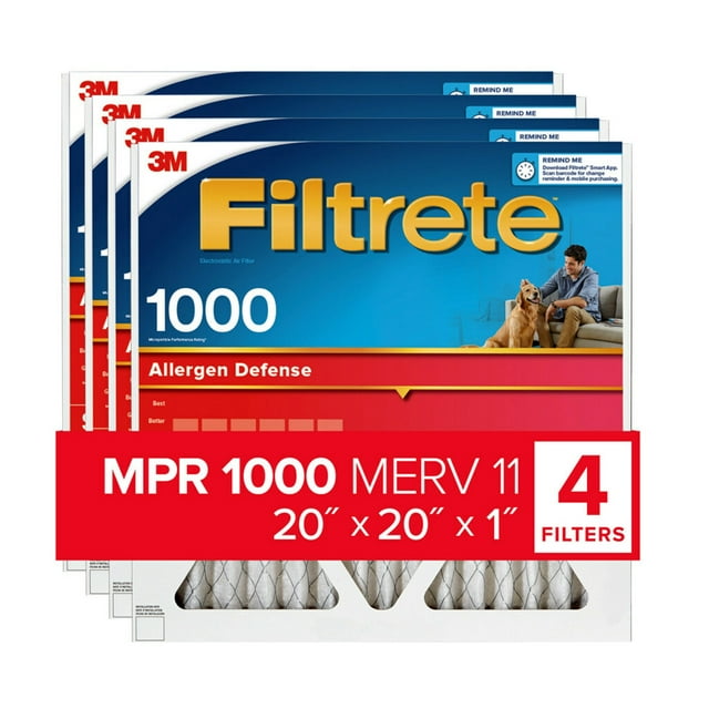 Filtrete 20x20x1 Air Filter, MPR 1000 MERV 11, Allergen Defense, 4