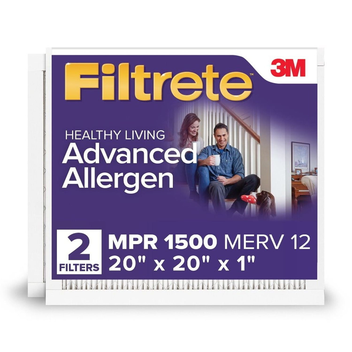 Filtrete 20x20x1 Air Filter, MPR 1500 MERV 12, Advanced Allergen Reduction, 2 Filters