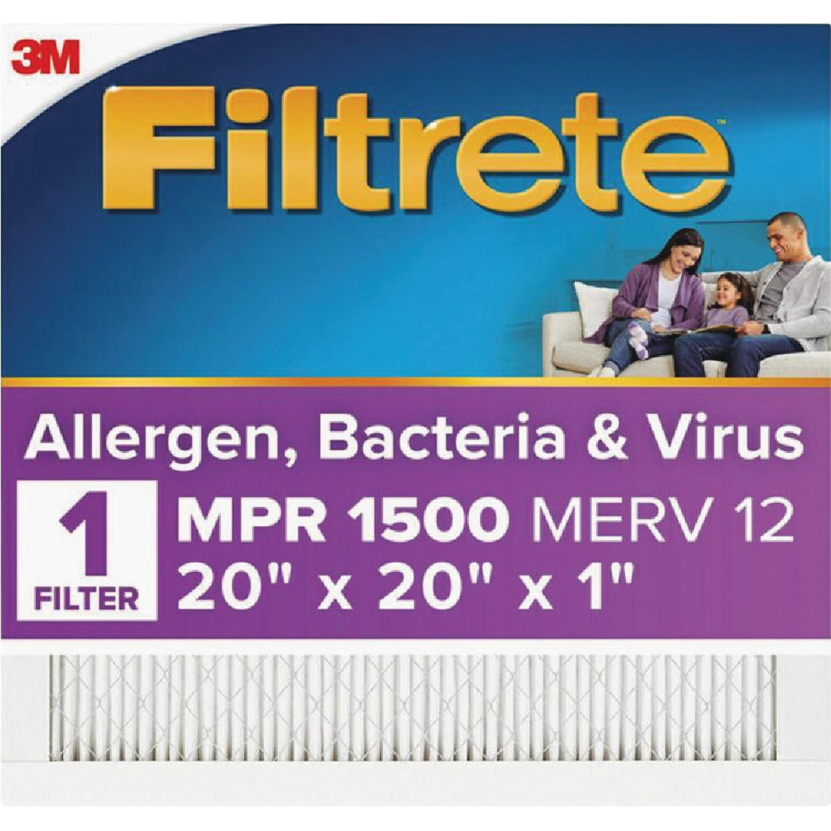 Filtrete 20x20x1 Air Filter MPR 1500 MERV 12, Healthy Living Ultra Allergen, 2-Pack (exact dimensions 19.69x19.69x0.78)