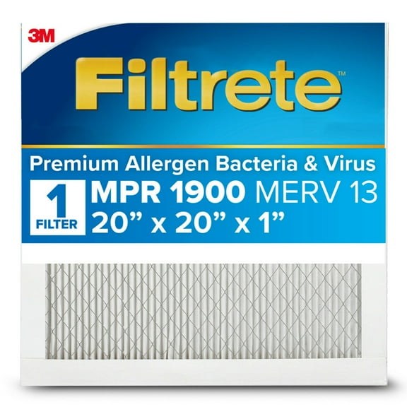 Filtrete 20x20x1 HVAC Furnace Air Filter, MPR 1900 MERV 13, Premium Allergen, Bacteria and Virus, 1 Filter