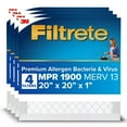 thumbnail image 1 of Filtrete 20x20x1 HVAC Furnace Air Filter, MPR 1900 MERV 13, Ultimate Allergen Reduction, 4 Pack, 1 of 13