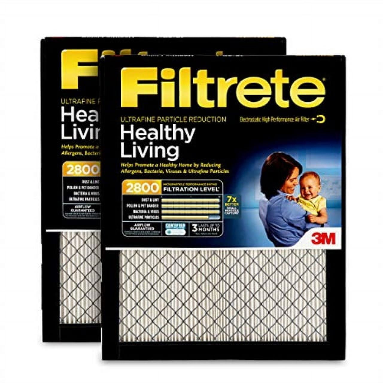Filtrete 20x20x1 Air Filter, MPR 2800, MERV 14, Healthy Living Ultrafine Particle Reduction 3-Month Pleated 1-Inch Air Filters, 2 Filters