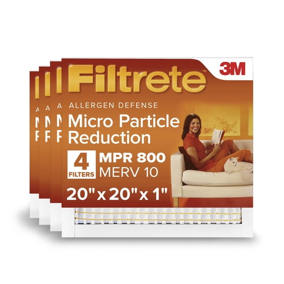 Filtrete 20x20x1 HVAC Furnace Air Filter, MPR 800 MERV 10, Micro Particle Reduction, 4 Pack