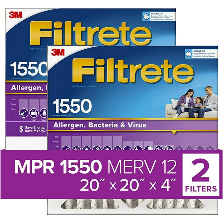 Filtrete 20x20x4 AC Furnace Filter MPR 1550 DP Ultra Allergen 2 Pack Fits Lennox Honeywell Walmart