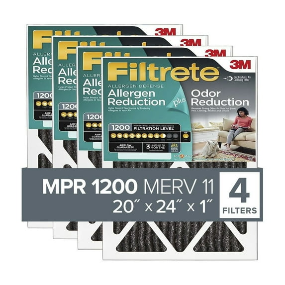 Filtrete 20x24x1 Air Filter, MPR 1200 MERV 11, Allergen Plus Odor Reduction, 4 Filters