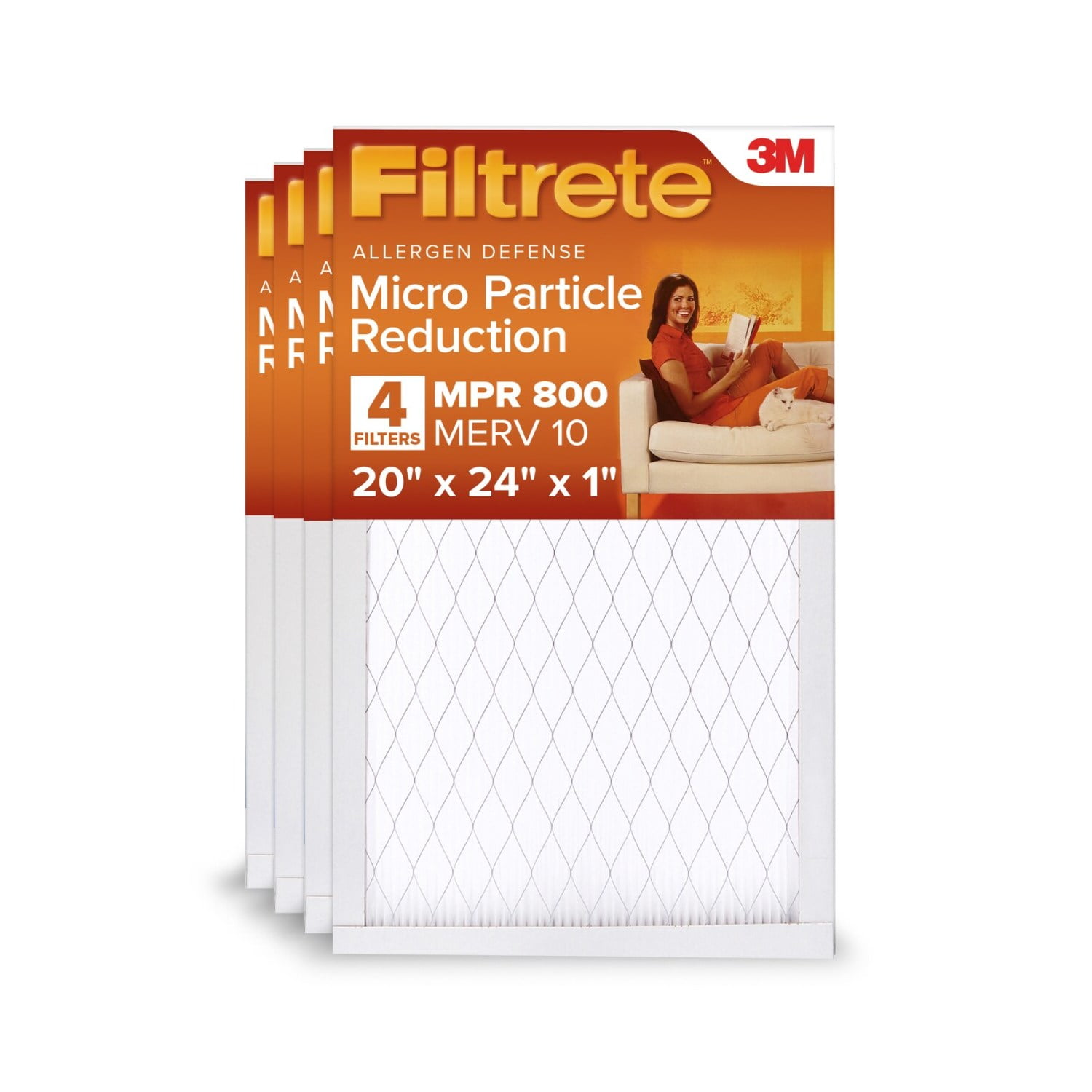 Filtrete 20x24x1 HVAC Furnace Air Filter, MPR 800 MERV 10, Micro Particle Reduction, 4 Pack