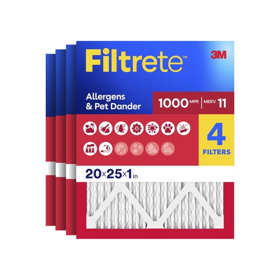 Filtrete 20x25x1 HVAC Furnace Air Filter, MPR 1000 MERV 11, Allergen Defense, 4 Pack