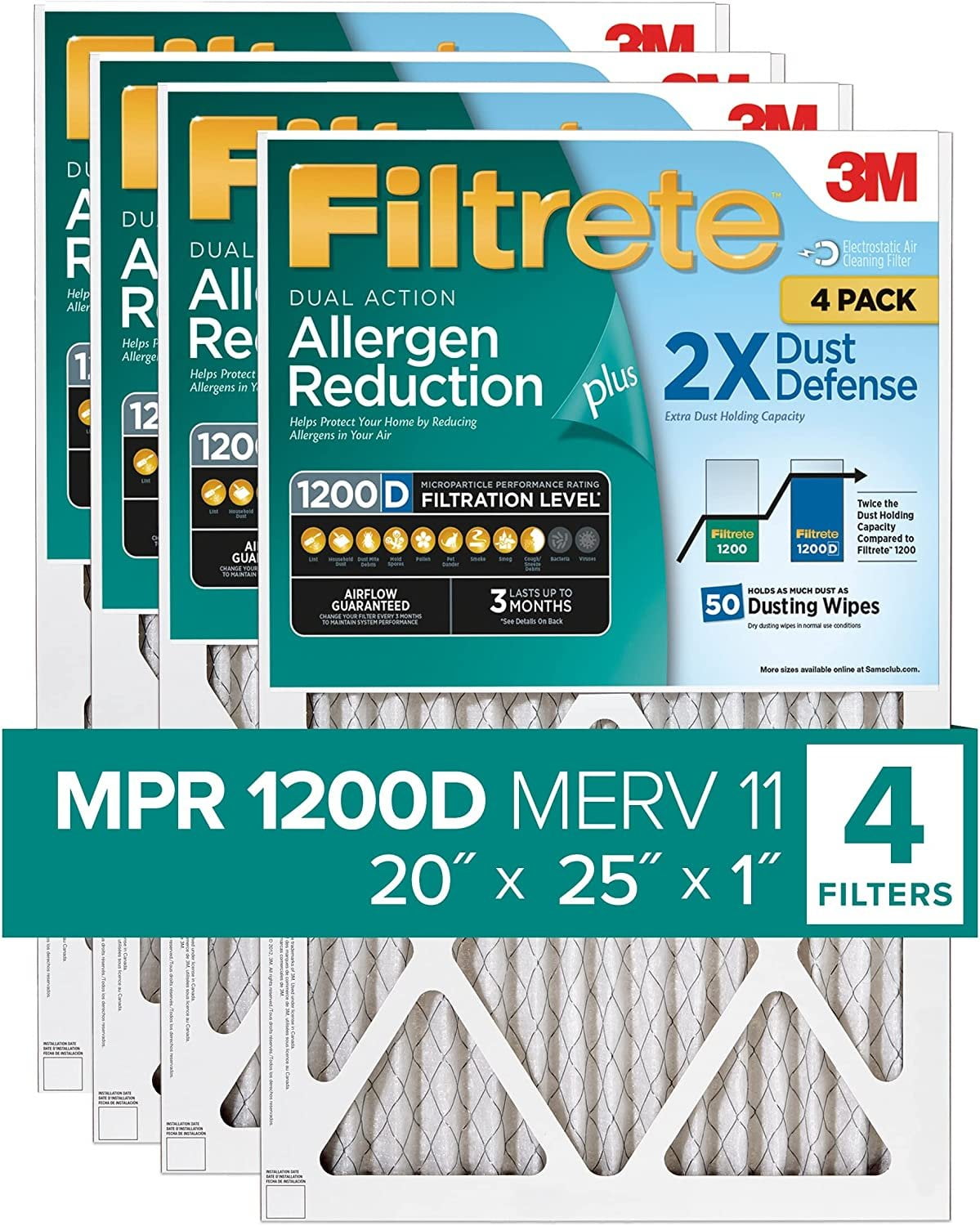 Filtrete 20x25x1 Air Filter MPR 1200D MERV 11, Allergen Reduction Plus