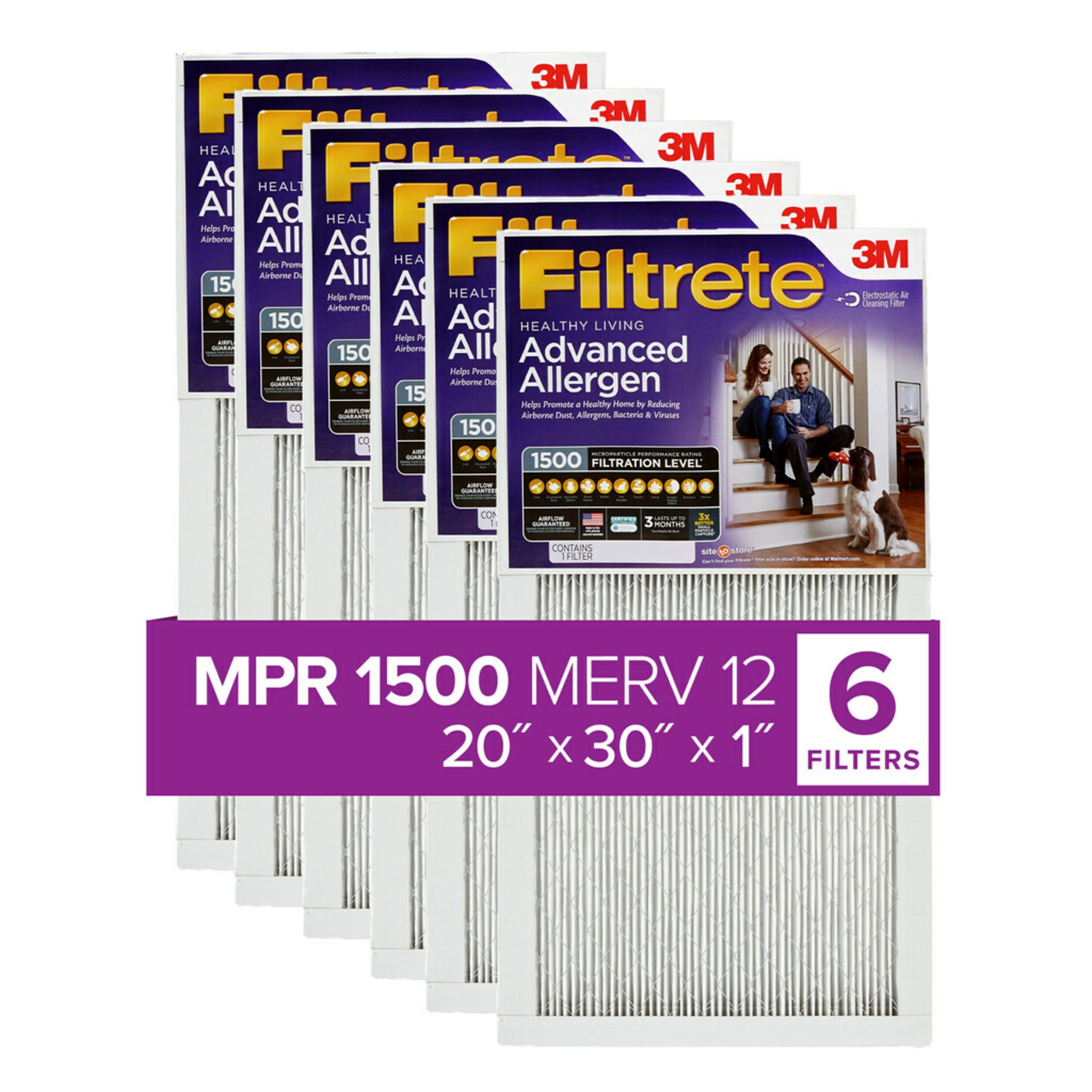 Filtrete 20x30x1 Air Filter MPR 1500 MERV 12 Advanced Allergen
