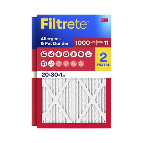 Filtrete 20x30x1 HVAC Furnace Air Filter, MPR 1000 MERV 11, Allergens & Pet Dander, 2 Pack