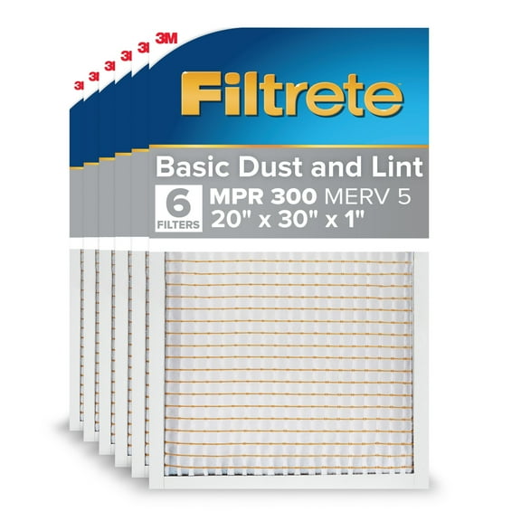 Filtrete 20x30x1 HVAC Furnace Air Filter, MPR 300 MERV 5, Dust Reduction, 6 Pack