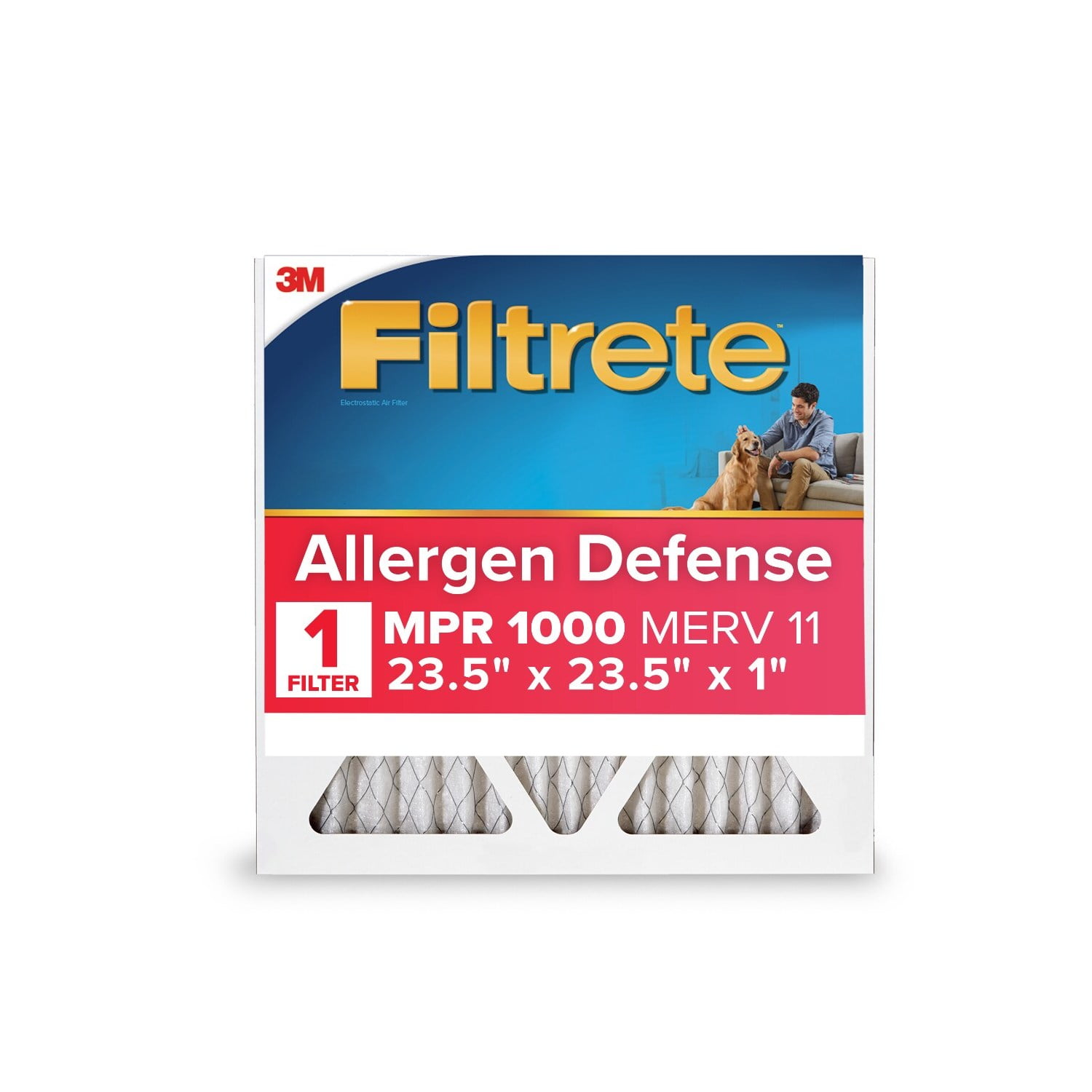 Filtrete 23.5x23.5x1 HVAC Furnace Air Filter, MPR 1000 MERV 11, Allergen Defense, 1 Filter