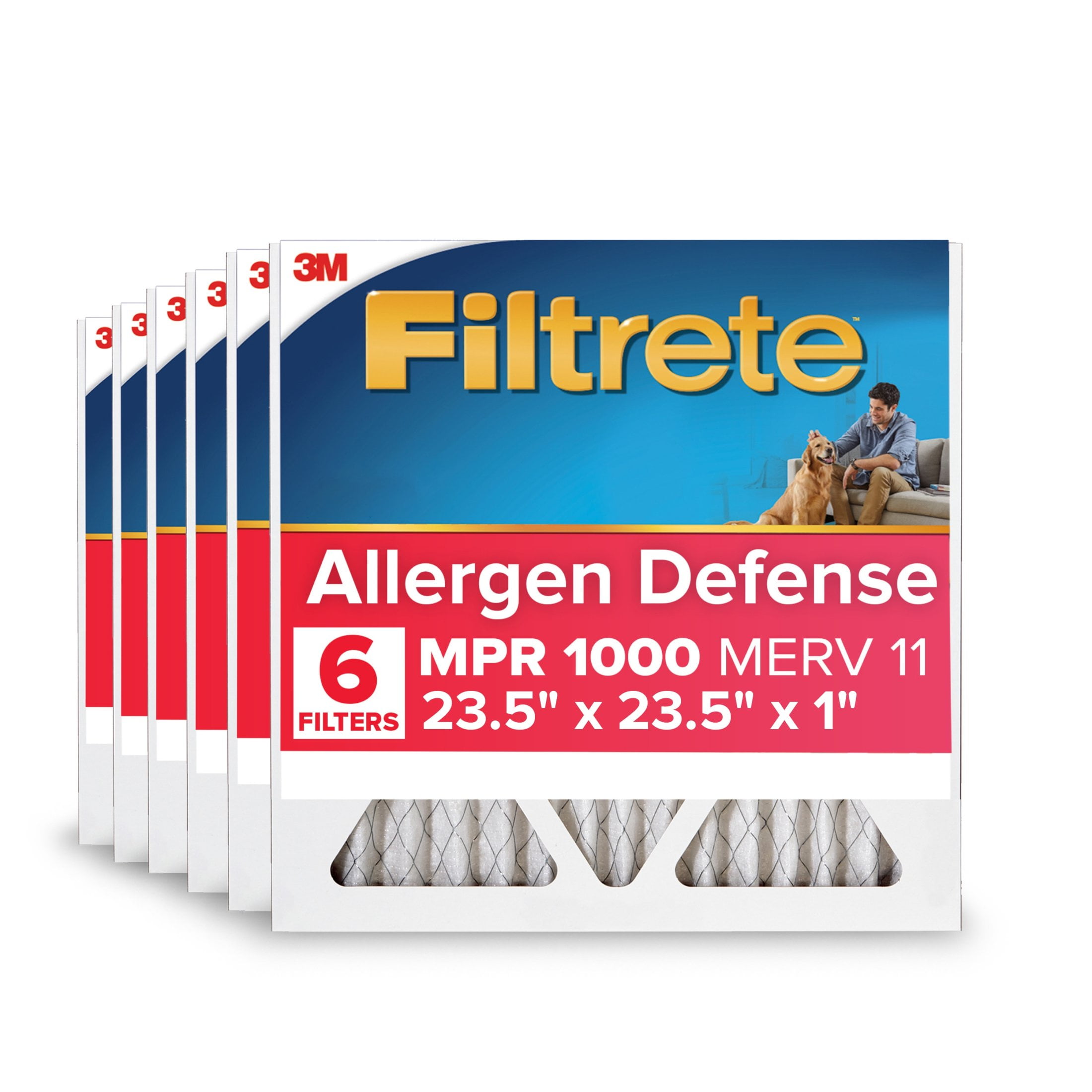 Filtrete 23.5x23.5x1 HVAC Furnace Air Filter, MPR 1000 MERV 11, Allergen Defense, 6 Pack