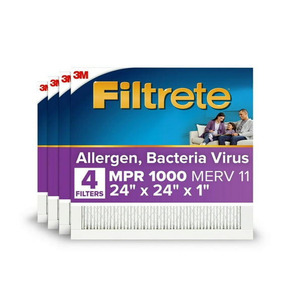 Filtrete 24x24x1 HVAC Furnace Air Filter, MPR 1500 MERV 12, Allergen, Bacteria, Virus, 4 Pack