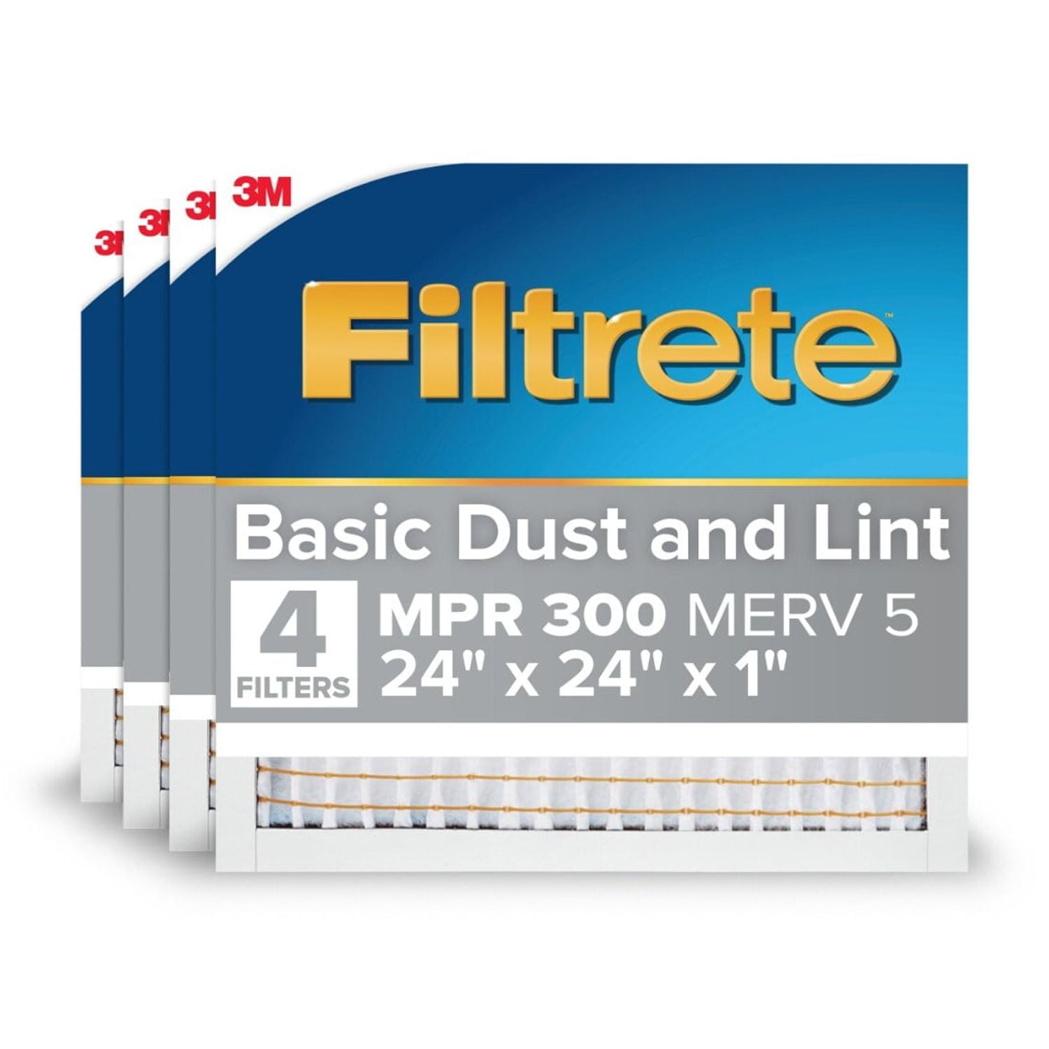 Filtrete 24x24x1 HVAC Furnace Air Filter, MPR 300 MERV 5, Dust Reduction, 4 Filters