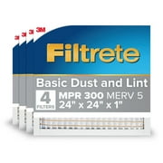 Filtrete 24x24x1 HVAC Furnace Air Filter, MPR 300 MERV 5, Basic Dust and Lint, 4 Pack