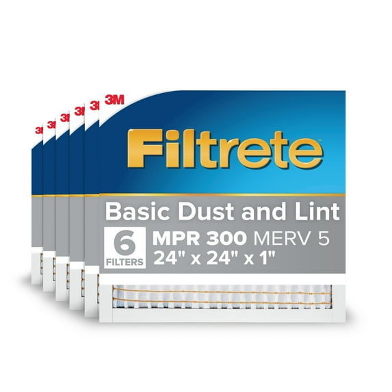 Filtrete 24x24x1 HVAC Furnace Air Filter, MPR 300 MERV 5, Dust Reduction, 6 Pack