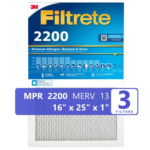 Filtrete 3M Filters (16x25x1) 2200 Series Premium Allergen & Home