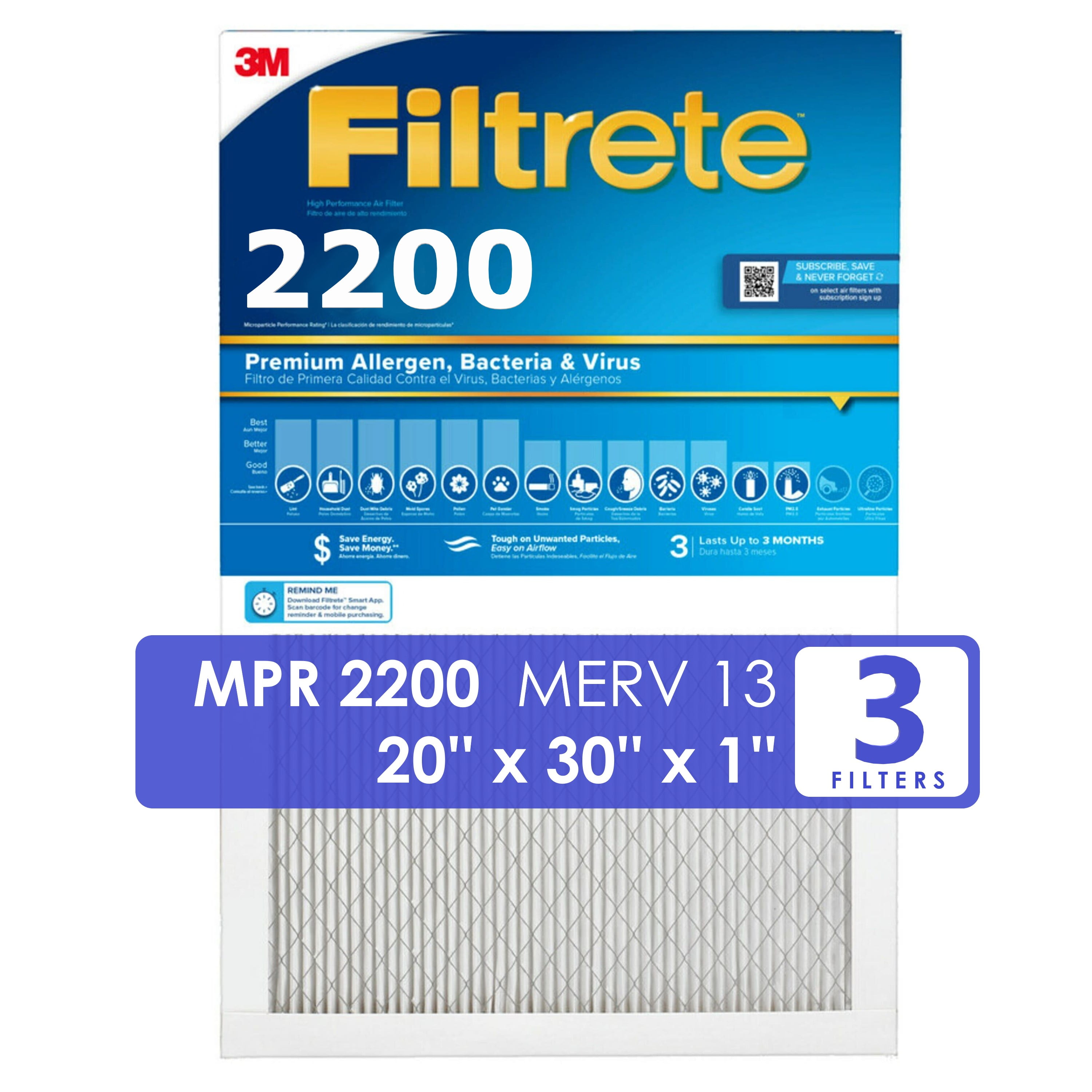 Filtrete 3M Filters (20x30x1) 2200 Series Premium Allergen & Home