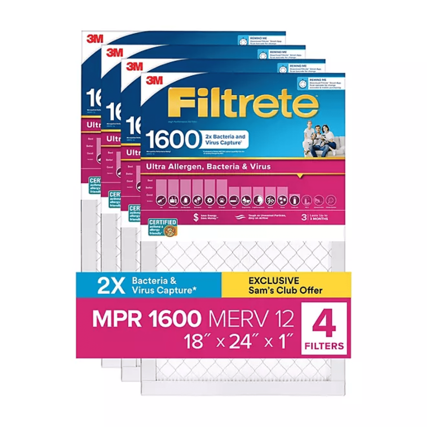 Filtrete 18x24x1 Ultra Allergen MPR 1600 Air Filters, Pack of 4