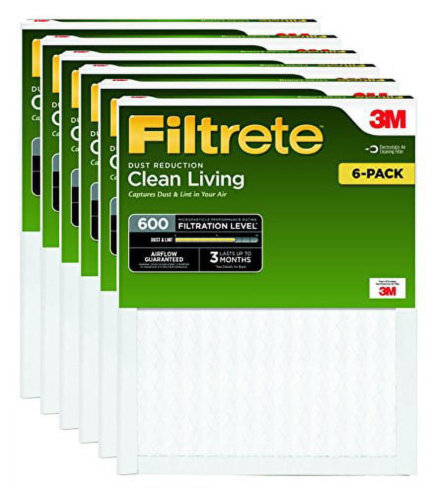 Filtrete 16x20x1, AC Furnace Air Filter, MPR 600, Clean Living Dust Reduction, 6-Pack (exact dimensions 15.69 x 19.69 x 0.81)