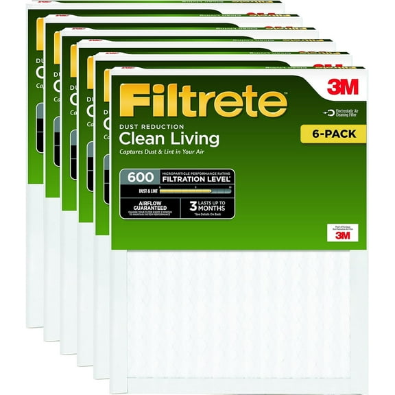 Filtrete DR04-6PK-2E Clean Living Dust Reduction AC Furnace Air Filter, MPR 600, 14 x 25 x 1-Inches, 6-Pack, 6 Count Pack of 1, No Color