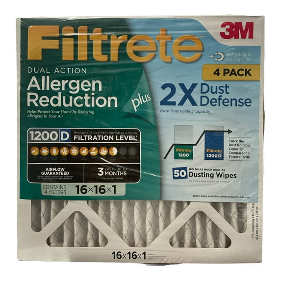 Filtrete Dual Action Allergen Reduction Plus 1200D MPR Filters, 16x16x1 (4 Pack)