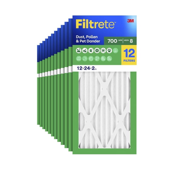 Filtrete 12x24x2 HVAC Furnace Air Filter, MPR 700 MERV 8, Dust, Pollen & Pet Dander Reduction, 12 Pack