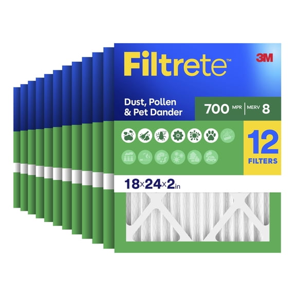 Filtrete 18x24x2 HVAC Furnace Air Filter, MPR 700 MERV 8, Dust, Pollen & Pet Dander Reduction, 12 Pack