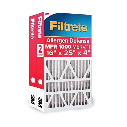 Filtrete 16x25x4 Air Filter, MPR 1000, MERV 11, Allergen Defense 12-Month Deep Pleated 4-Inch Air Filters, Pack of 2, White