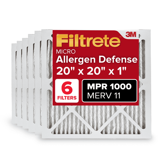 Filtrete Micro Allergen Defense Air Filter [MPR 1000]: 20 in. x 20 in. x 1 in. / 6-pack (White)
