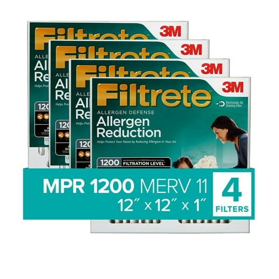 Filtrete by 3M 12x12x1, MERV 11, Allergen Reduction HVAC Furnace Air Filter, 1200 MPR, 4 Filters