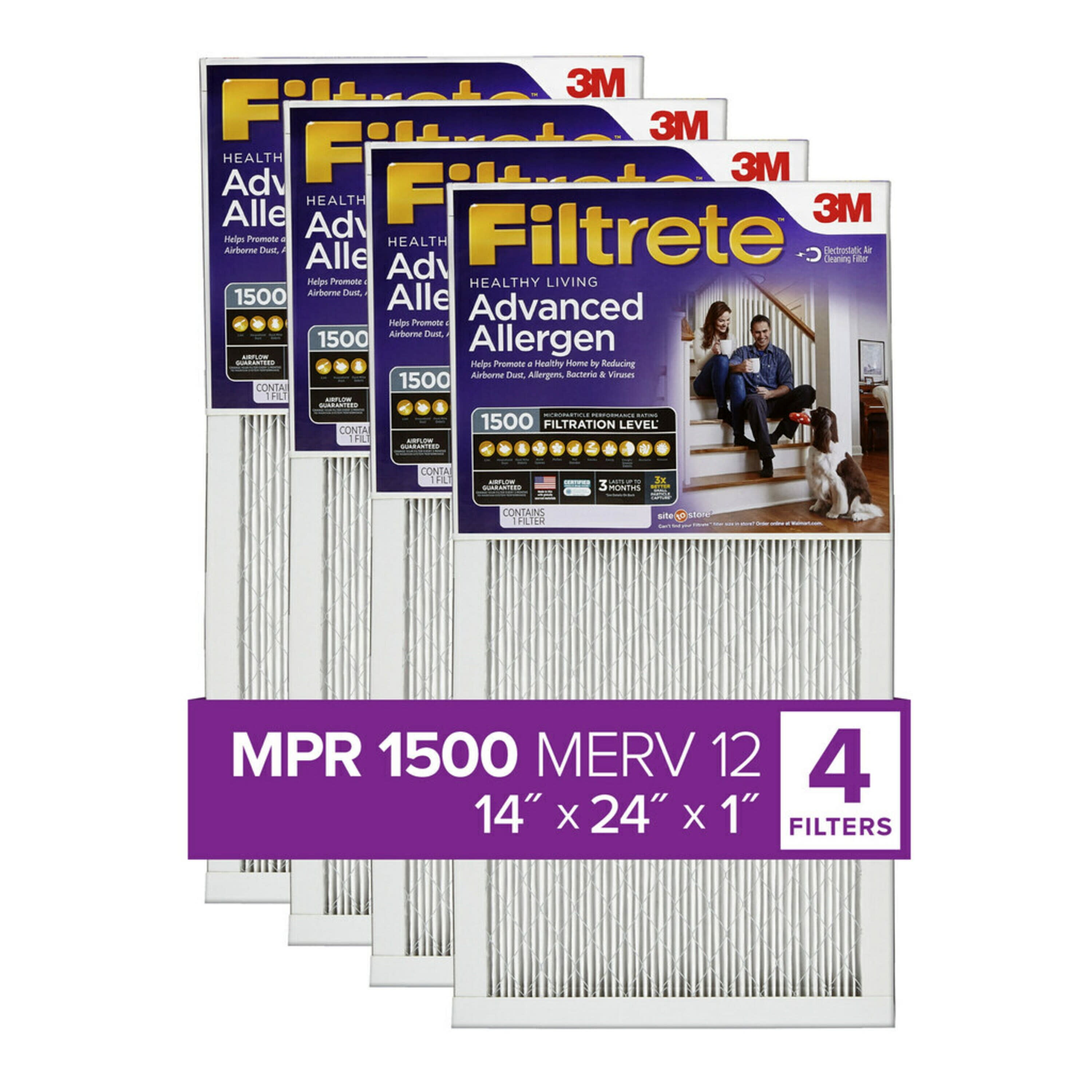 Filtrete by 3M, 14x24x1, MERV 12, Advanced Allergen Reduction HVAC