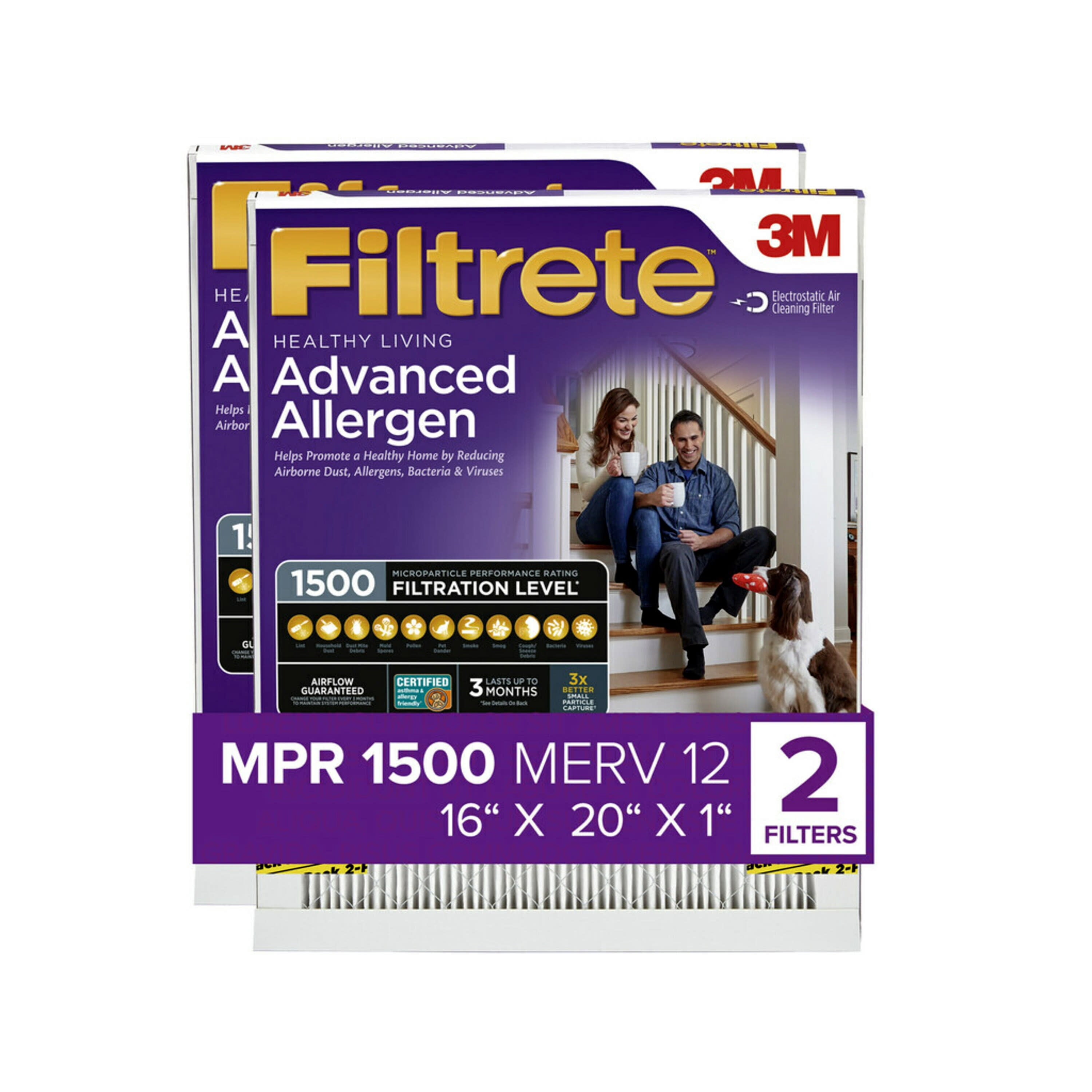 Filtrete by 3M, 16x20x1, MERV 12, Advanced Allergen Reduction HVAC Furnace  Air Filter, Captures Allergens, Bacteria, Viruses, 1500 MPR, 6 Filters -  Walmart.com