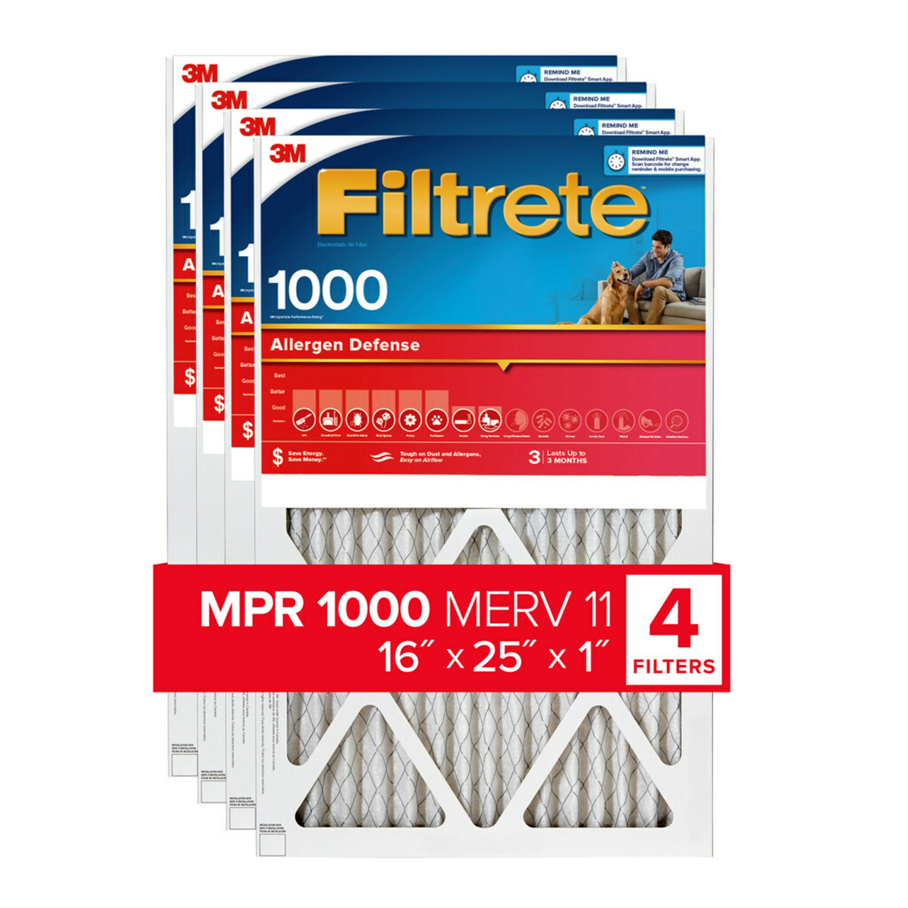Filtrete by 3M 16x25x1, MERV 11, Allergen Defense HVAC Furnace Air