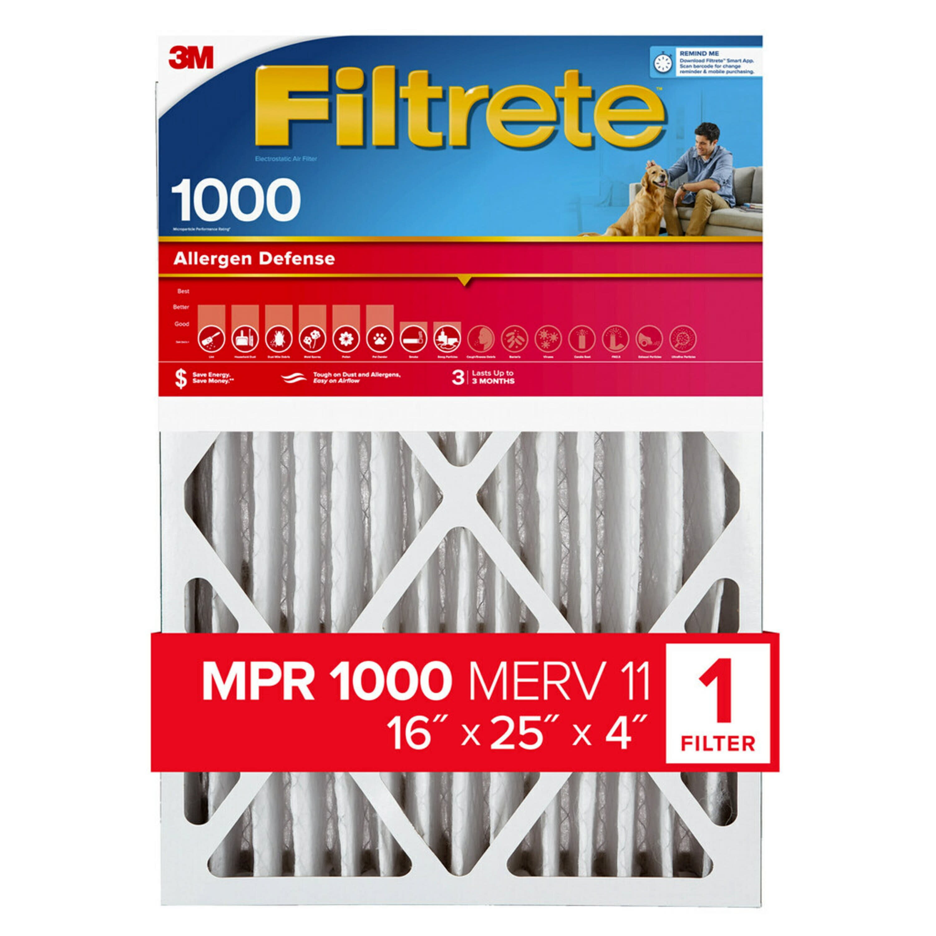Filtrete by 3M 16x25x4, MERV 11, Allergen Defense HVAC Furnace Air