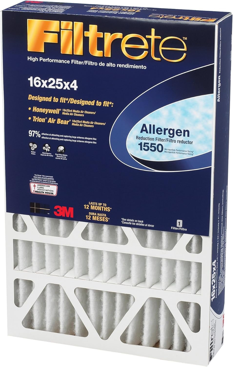 Filtrete by 3M 16x25x4, MERV 12, Allergen, Bacteria & Virus HVAC