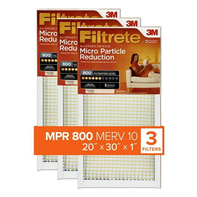 Filtrete by 3M 20x30x1, MERV 10, Micro Particle Reduction HVAC Furnace Air Filter, 800 MPR, 3 Filters
