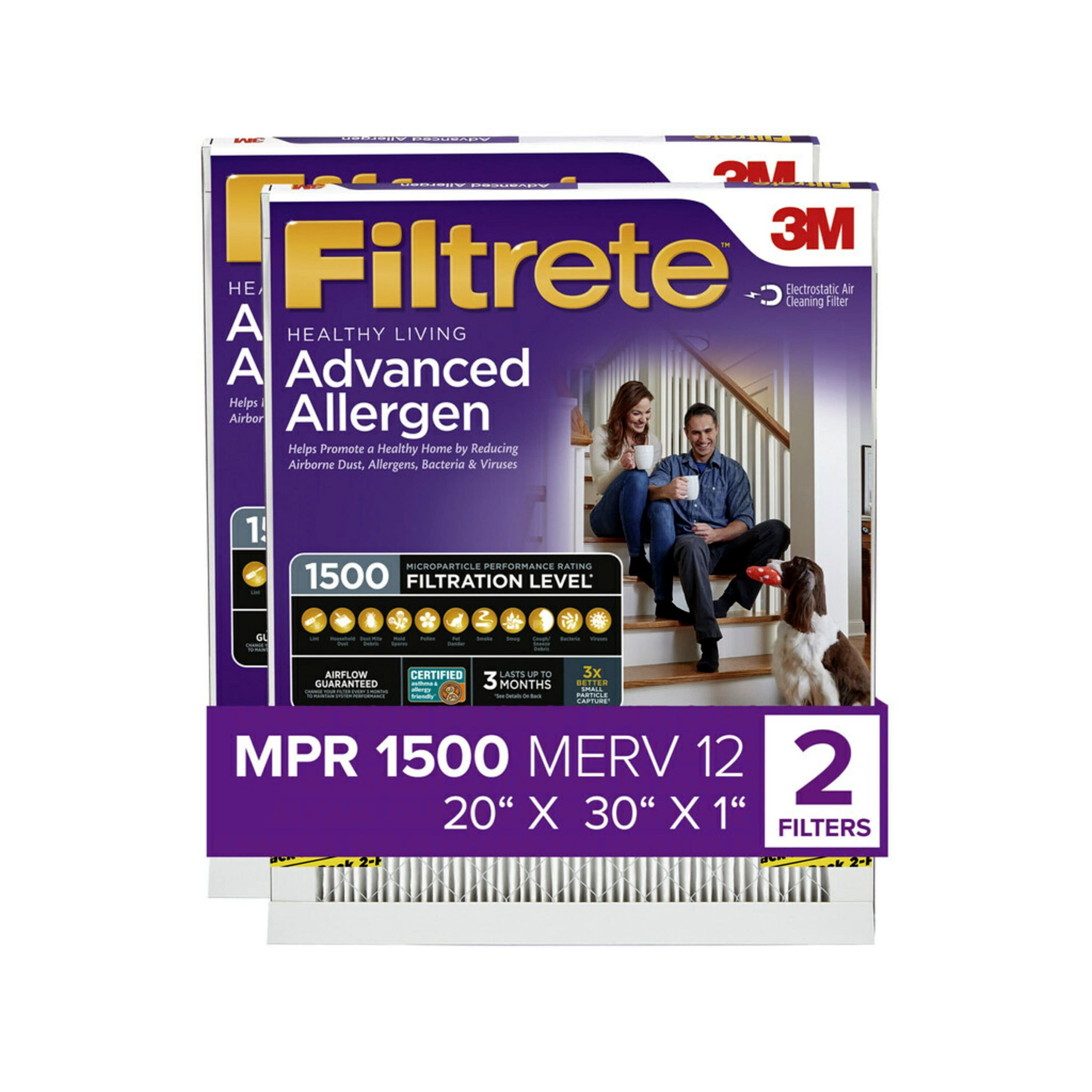 Filtrete by 3M, 20x30x1, MERV 12, Advanced Allergen Reduction HVAC Furnace  Air Filter, Captures Allergens, Bacteria, Viruses, 1500 MPR, 6 Filters -  Walmart.com